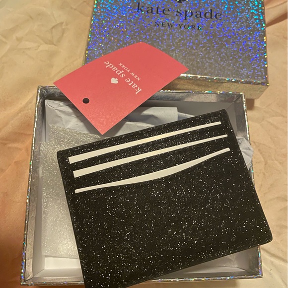 Kate Spade Black Glitter Card Holder BRAND NEW in Box with Tag - Picture 2 of 6